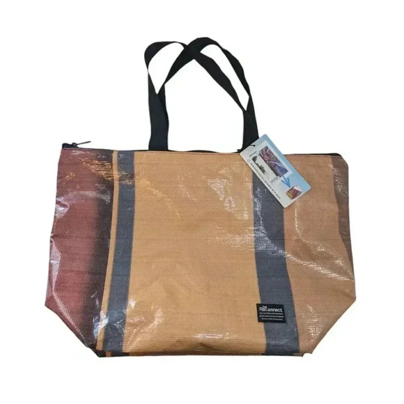 Rareform Dell Reconnect Zippered Tote Bag Yellow Striped New Vegan Lightweight - Picture 1 of 11